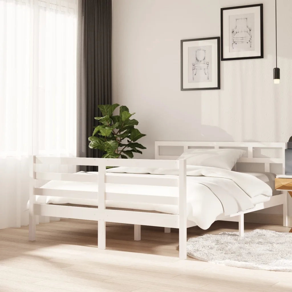 Giroletto-Struttura Letto Bianco in Legno Massello di Pino 140x190 cm 611175