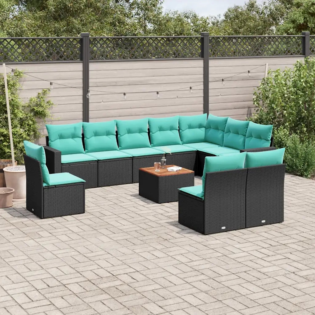 Set Divani da Giardino 11 pz con Cuscini in Polyrattan Nero