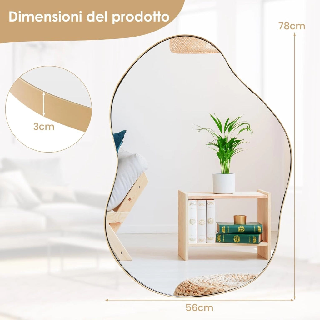 Specchio da Parete 78x56 cm, Specchio da Bagno a Forma Irregolare con Base Posteriore Premium, Specchio Decorativo per Soggiorno Ingresso Bagno (78 x 56 cm)