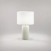 Lampada Tavolo Contemporanea Tribale Ceramica Beige Bianco Tessuto 1 Luce E27