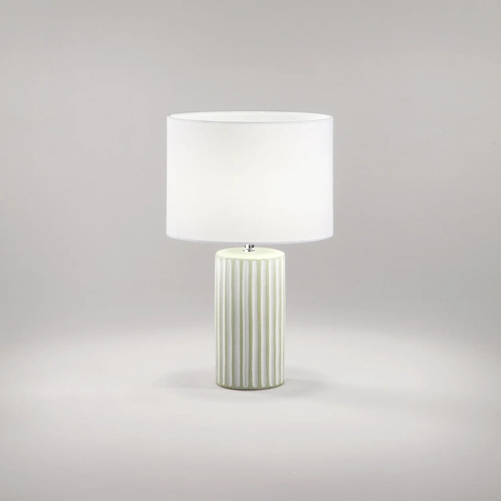 Lampada Tavolo Contemporanea Tribale Ceramica Beige Bianco Tessuto 1 Luce E27