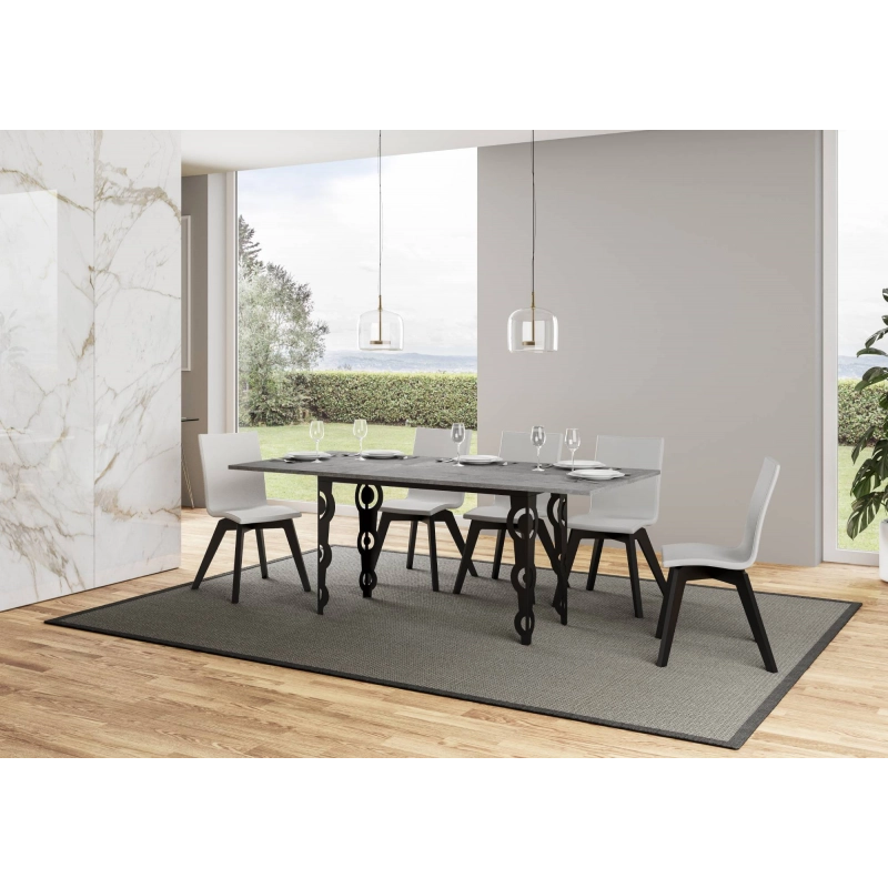 Tavolo apribile 120/200x45/90 cm Karamay Double telaio Antracite - Cemento
