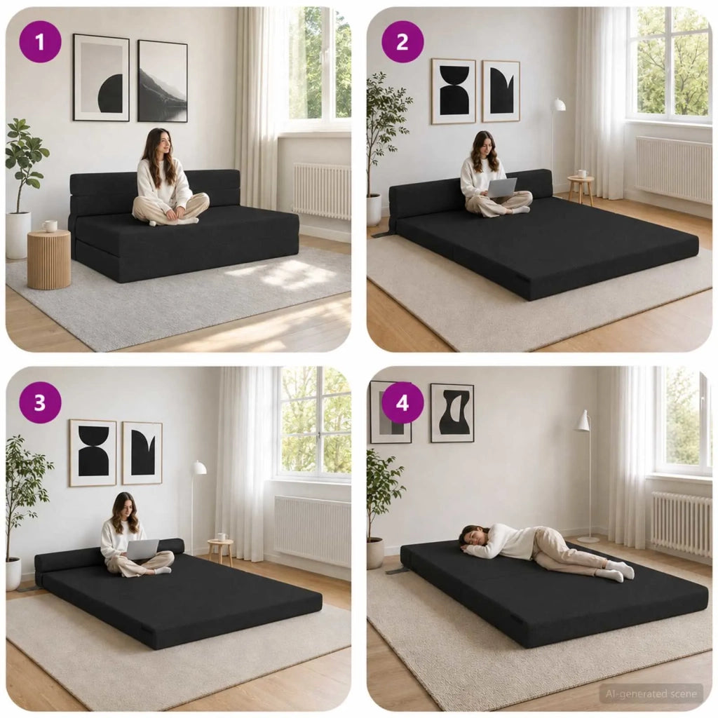 Divano Letto Pieghevole Nero 152 x 86,5 x 60 cm Tessuto 900121