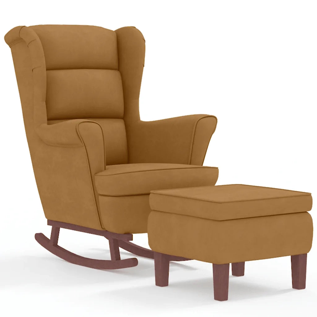 Sedia a dondolo con schienale alto in velluto marrone 3121238