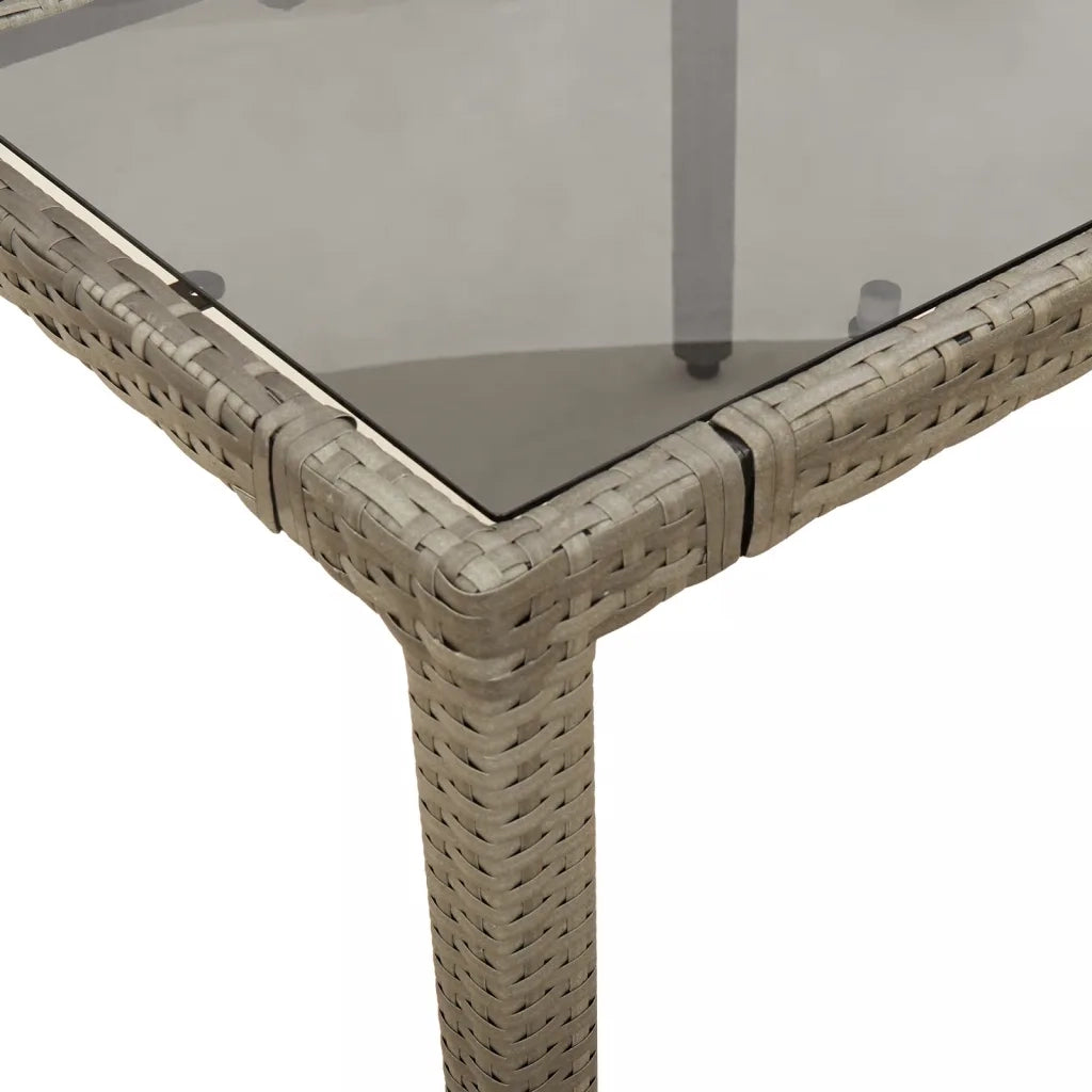 Tavolo da Giardino Piano in Vetro Grigio 150x90x75cm Polyrattan 365591