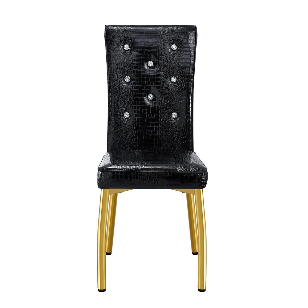 Set di 2 sedie da pranzo imbottite - Xylo - Pelle sintetica effetto alligatore, decorazioni cristallo, gambe dorate