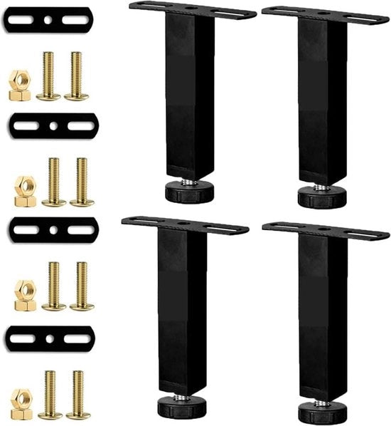 Piedini per mobili - a forma di T 4 pezzi 15 cm retraibili neri - 2cm metallo - piedini per letto comodino - comodino divano