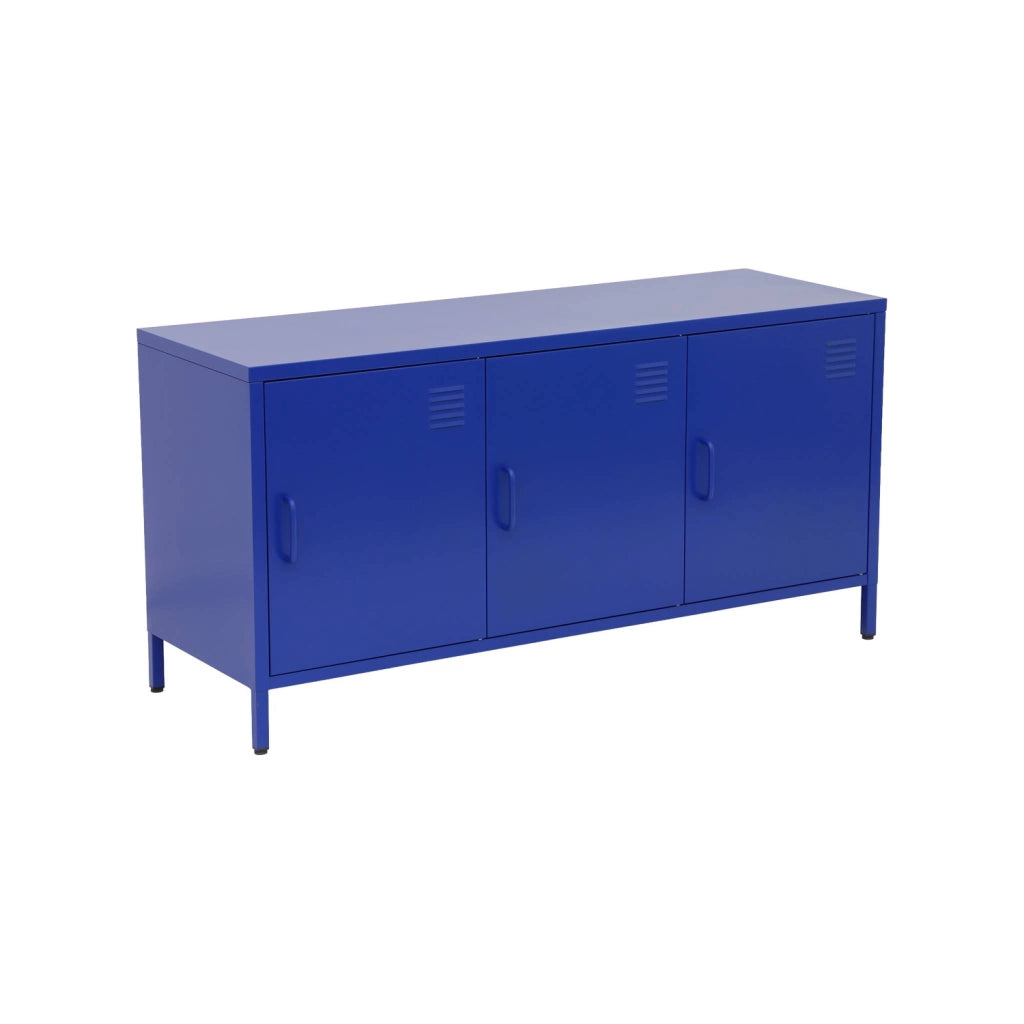 Mobile tv industriale in metallo 3 ante, 120cm, blu