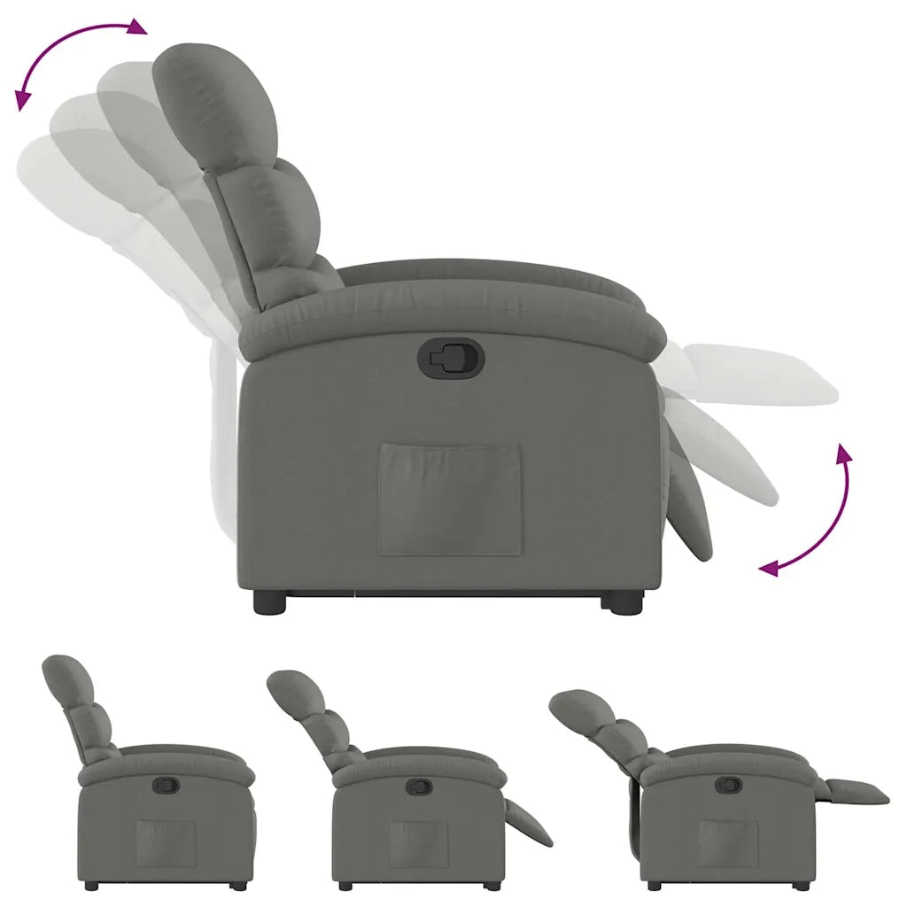 Poltrona | Sedia Relax Alzapersona Reclinabile Grigio Scuro in Tessuto