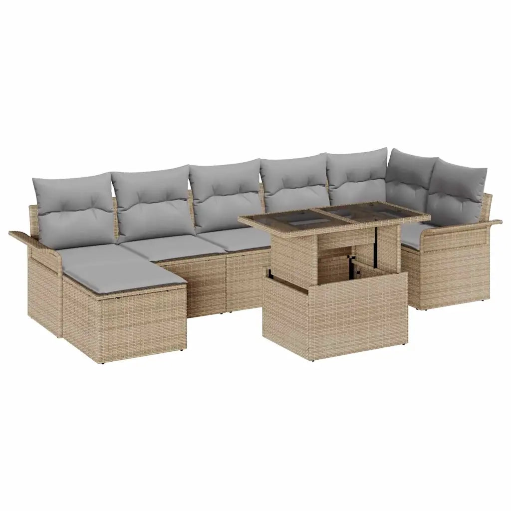 Set Divano da Giardino con cuscino 8 pcs Beige Poly Rattan 3357063