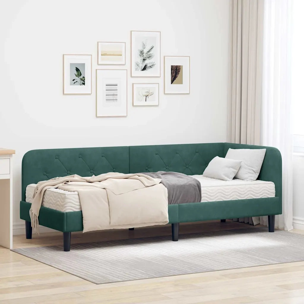 Letto singolo | Letto per adulti | Cornice del letto ad angolo Verde Scuro 80 x 200 cm Velluto