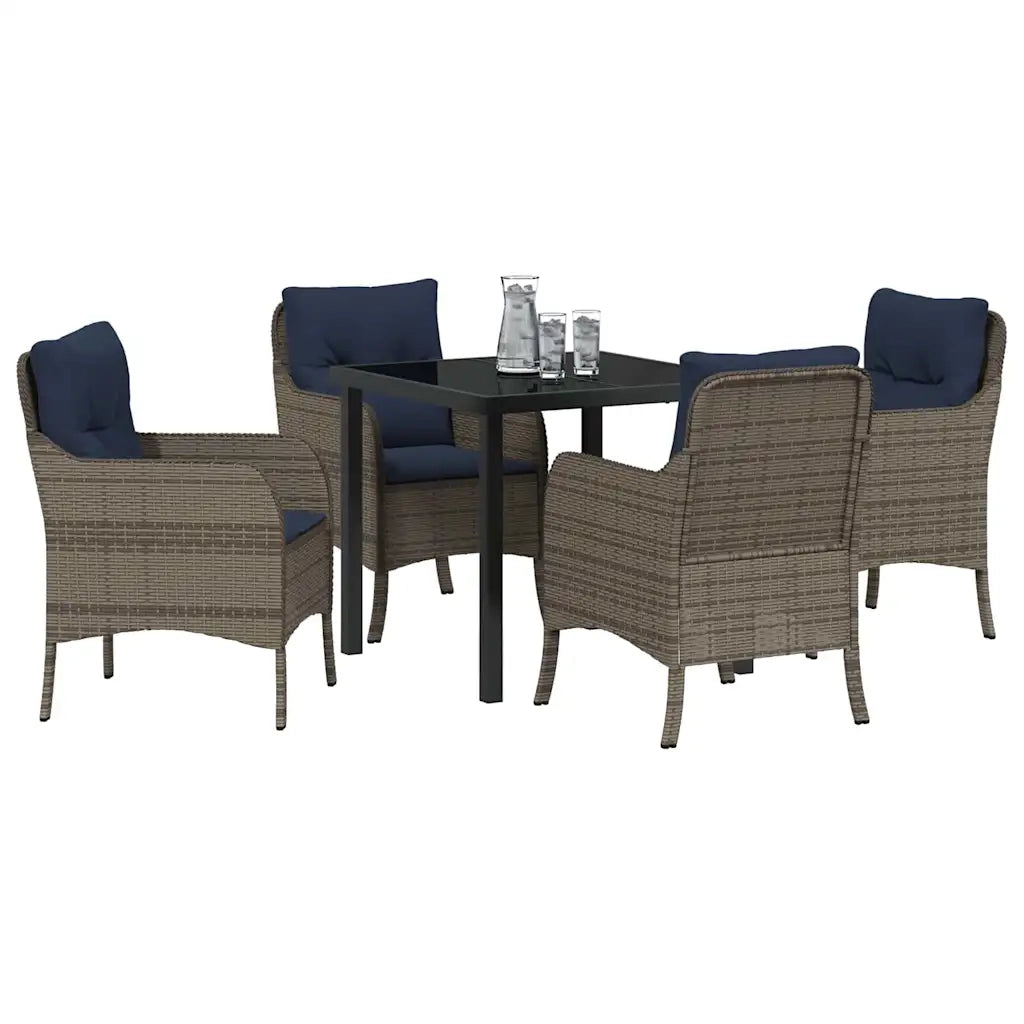 Set da Pranzo per Giardino con cuscino 5 pcs Grigio polyrattan 3380191