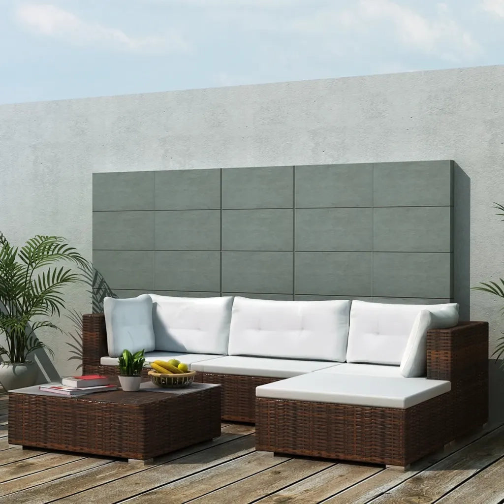 Set Divani da Giardino 5 pz con Cuscini in Polyrattan Marrone 42099