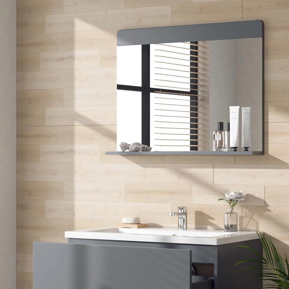Specchio da bagno Izan, Grigio, 80.1 x 62 cm, a parete, combinabile con altri mobili da bagno Izan