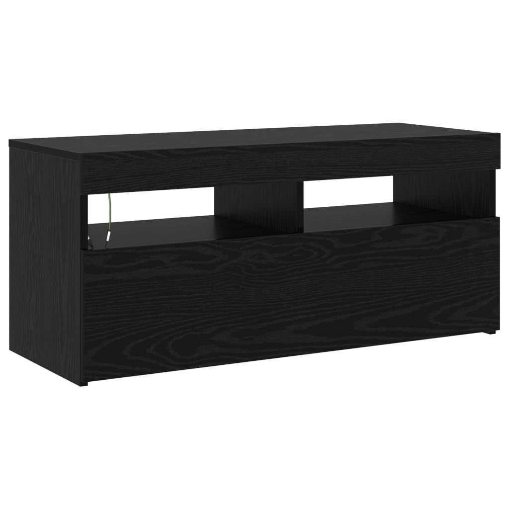 Mobile TV  2 pz con luci LED in rovere nero e legno ingegnerizzato