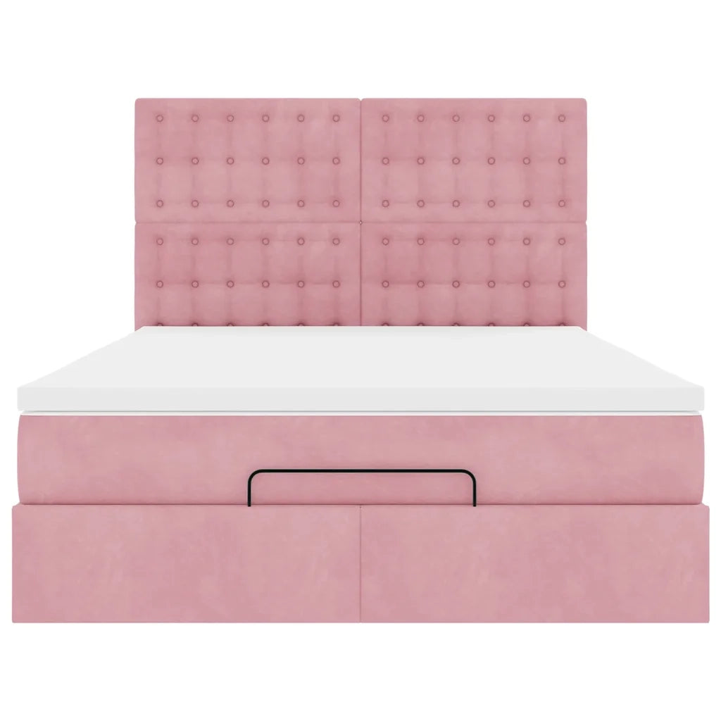 Struttura Letto Pouf con Materassi Rosa 140x190 cm in Velluto
