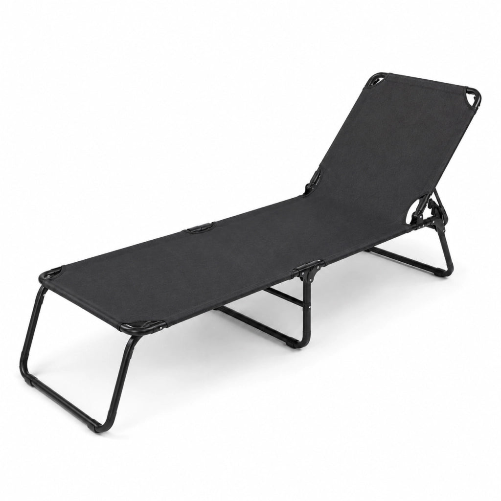 Lettino Relax Prendisole Pieghevole Senza Tettuccio Schienale Regolabile Reclinabile Struttura In Metallo Nero Sedia Sdraio Per Spiaggia Mare Giardino Piscina 187 x 53 x 24 Cm Nero