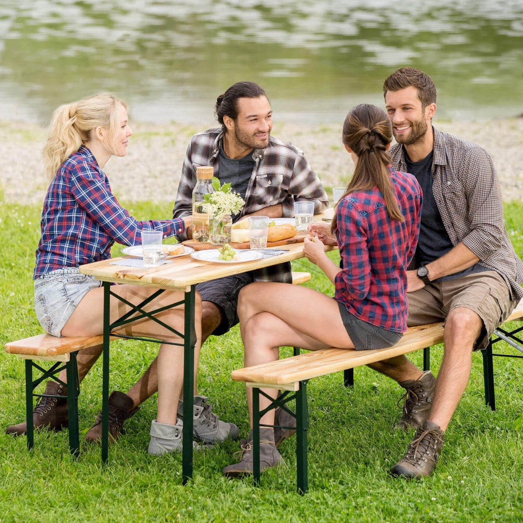 Set Birreria da Giardino Pieghevole in Legno Tavolo 200x70 cm e 2 Panche Vorghini