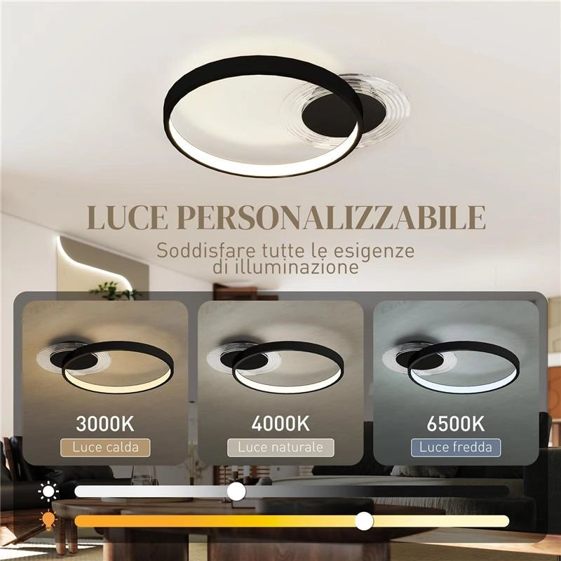 PLAFONIERA LED MODERNA A 2 ANELLI CON TEMPERATURA COLORE REGOLABILE, POTENZA 30W, NERO