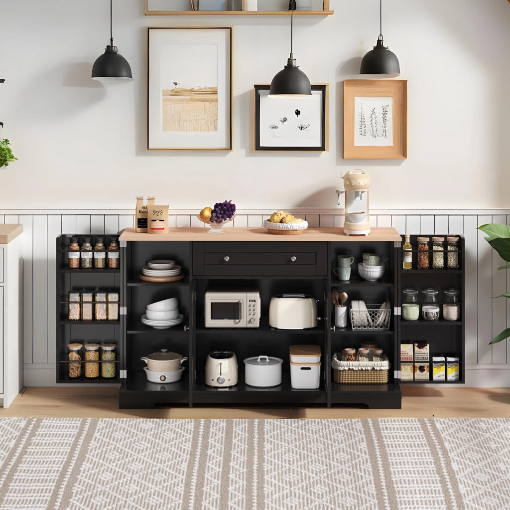 Sideboard cucina 138 cm con cassetto; ripiani regolabili in MDF nero