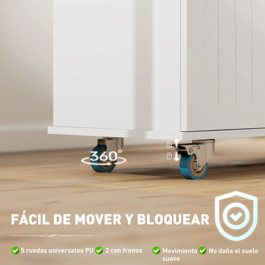 Tavolo da cucina mobile con ripiano pieghevole, 2 cassetti, porta spezie, attaccapanni e presa USB ¨C Zephmum ¨C Bianco 119.5x74x94.5 cm