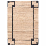 Tappeto beige e nero in juta 160 x 230 cm con motivo rettangolare intrecciato in stile rustico per soggiorno e camera da letto