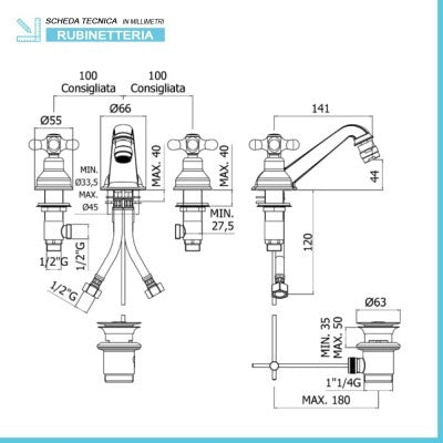 Set miscelatori Paffoni Iris lavabo canna alta e bidet con scarico incluso