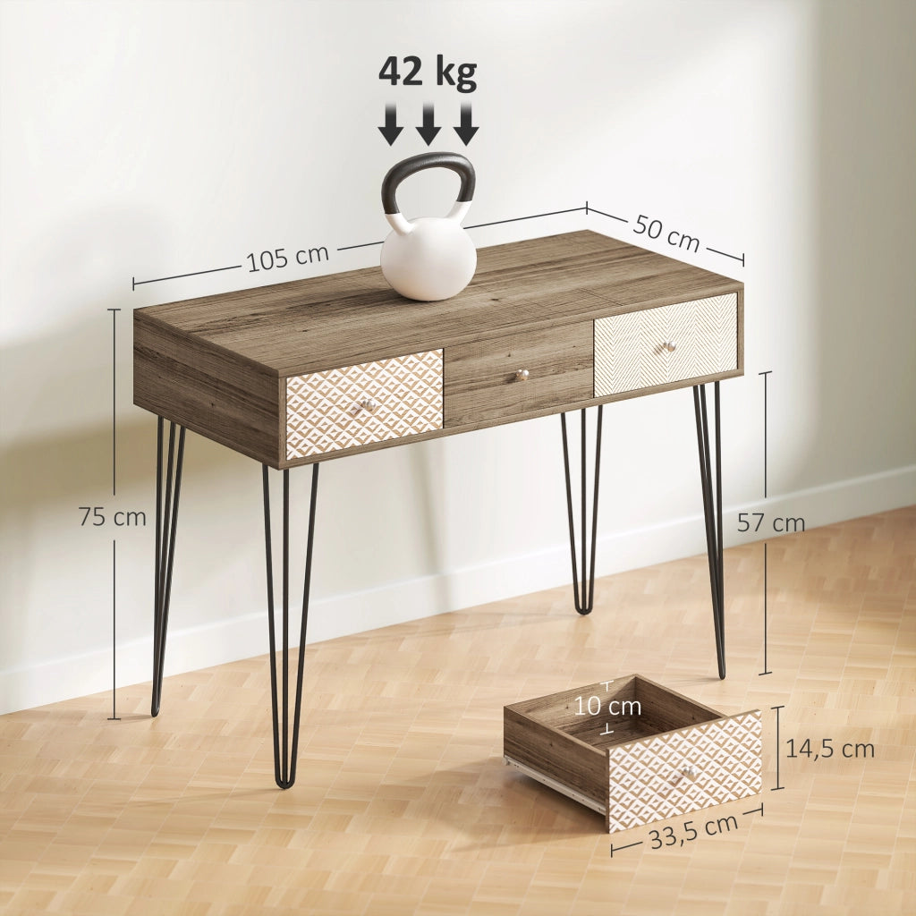 Scrivania in Legno con Cassetti ¨C zephmum ¨C Marrone 105x50x75 cm