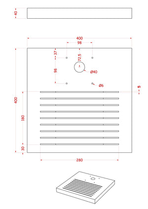 Base Quadrata 40x40x4 cm per Fontane con Ghiera Grande in Cemento Belfer 42/BSE/7.T Tortora