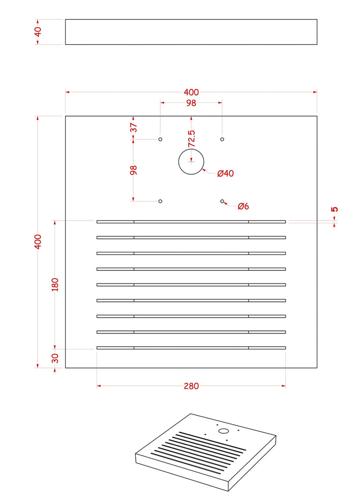 Base Quadrata 40x40x4 cm per Fontane con Ghiera Grande in Cemento Belfer 42/BSE/7.T Tortora