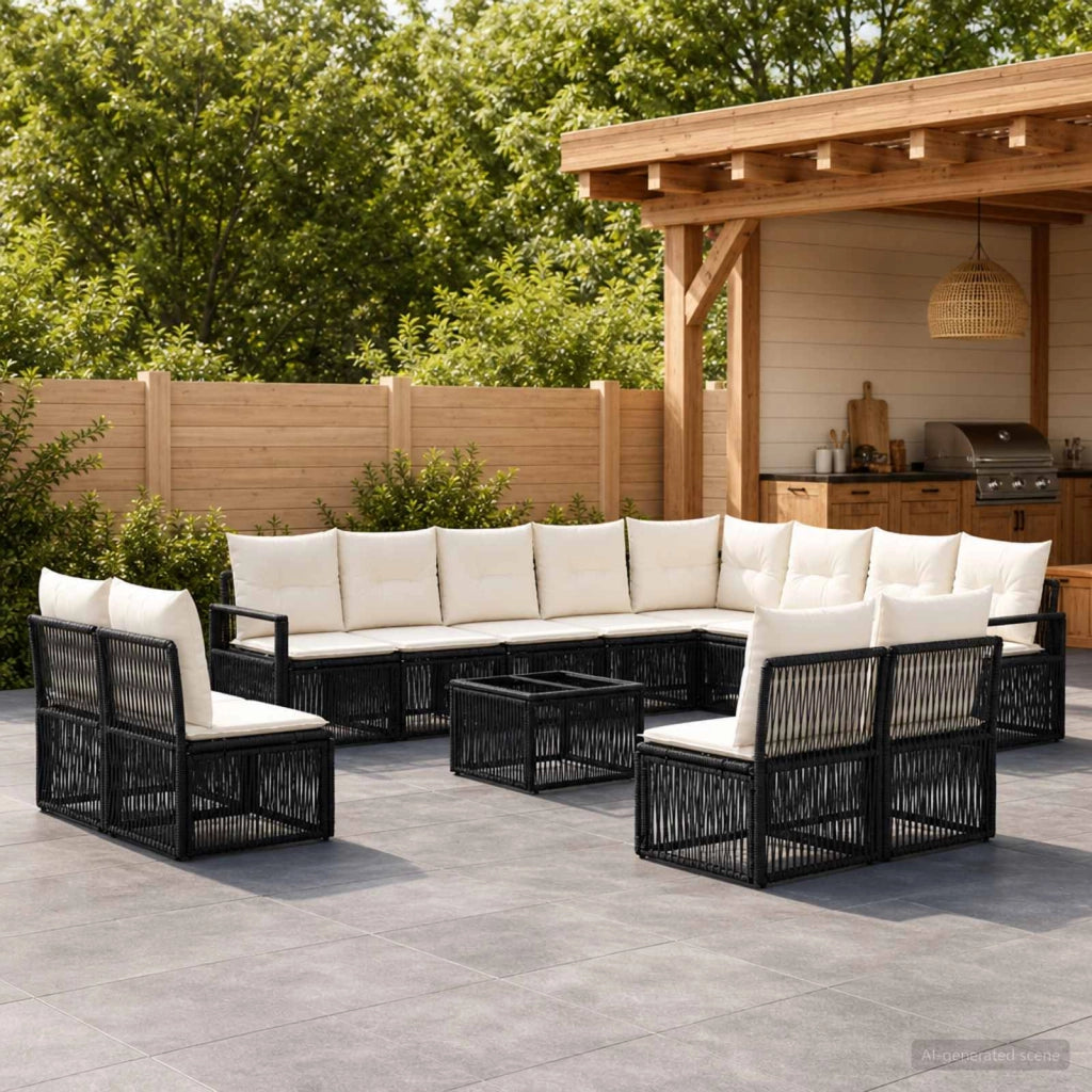 Set Divano da Giardino 13 pz Nero polyrattan 3435871