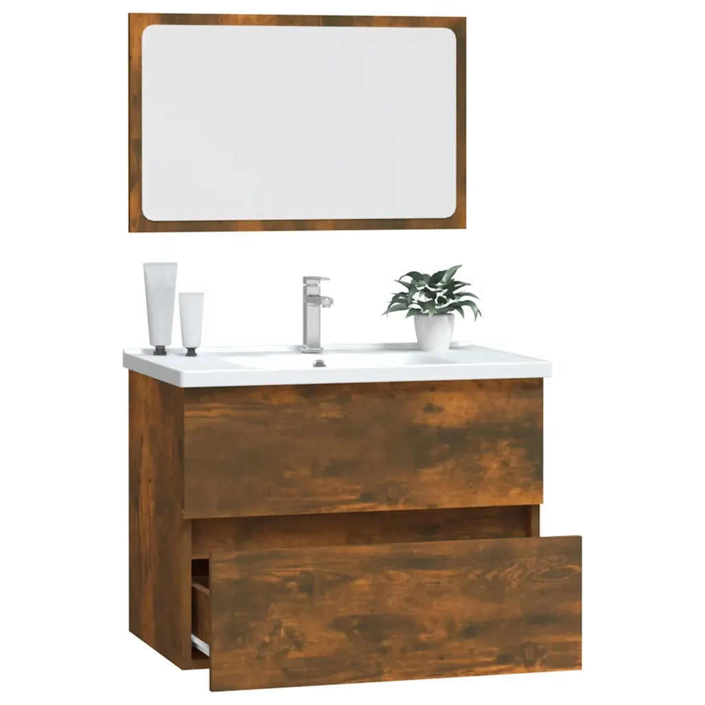 Set Mobili da Bagno 2 pz Rovere Fumo in Legno Multistrato 815735