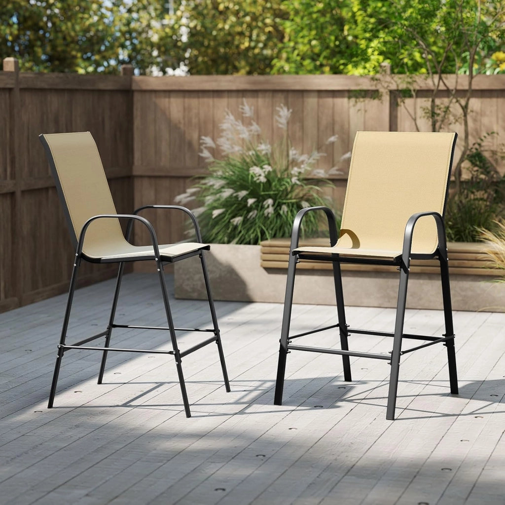 Set di 2 Sgabelli da Bar per Esterno, Sgabello 74 cm da Giardino, Polrona Alta con Poggiapiedi, Seduta Allargata & Telaio in Metallo,per Patio Terrazza Piscina, Portata 150 kg