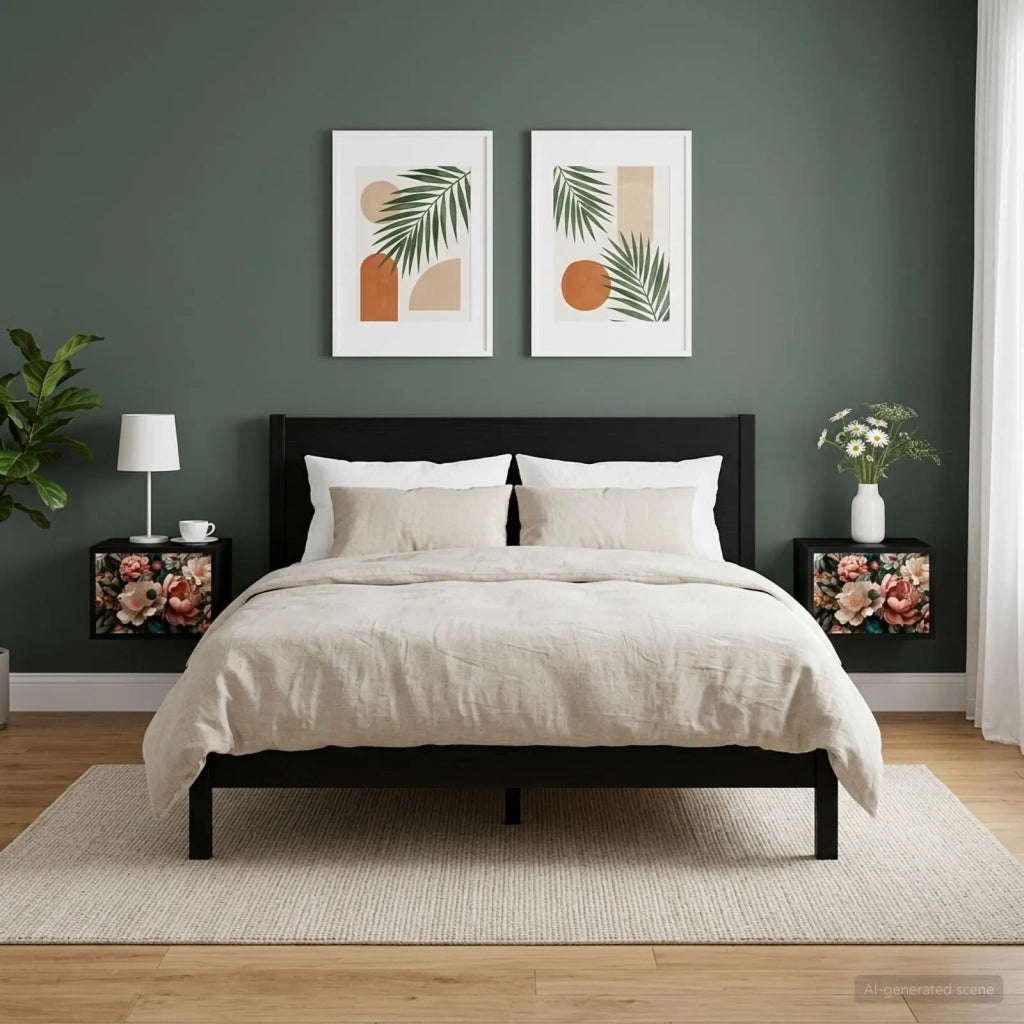 Mobiletto da comodino a parete BORNE 2 pz Rovere Nero 8007460