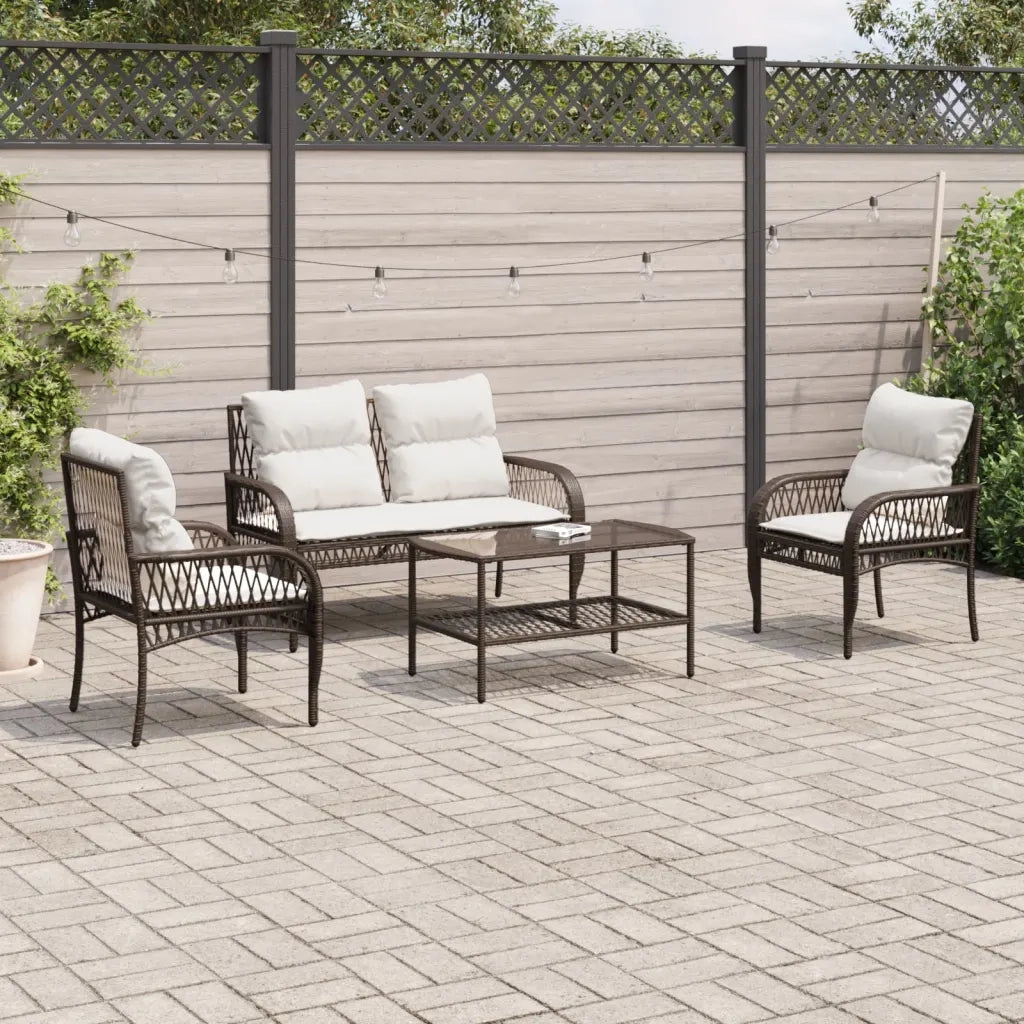 Set Divano da Giardino 4 pz | Set Salotto da Giardino con Cuscini Marrone in Polyrattan