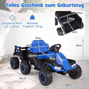 Trattore Elettrico per Bambini da 3 Anni 24V con Telecomando 2.4 GHz, Blu, Robusto e Facile da Usare per Giardino