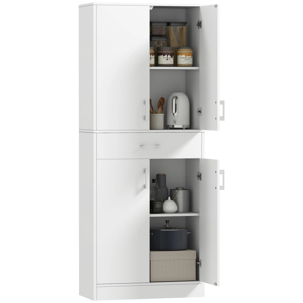 Armadio da Cucina con 4 Porte 1 Cassetto e Ripiani Aggiustabili ¨C zephmum ¨C Bianco e Argento 70.8x34x180cm