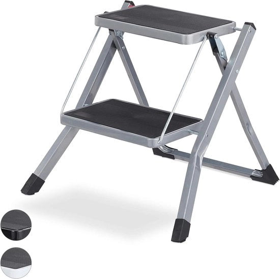 Scalino di accesso pieghevole a 2 gradini - spaziale - con presa antislittamento - grigio - Dimensioni: 5x50x50 cm