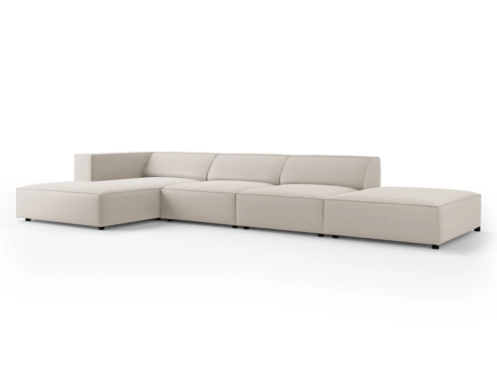 Cosmopolitan Design - Divano angolare sinistro "Arendal" 5 posti in velluto ecru 
