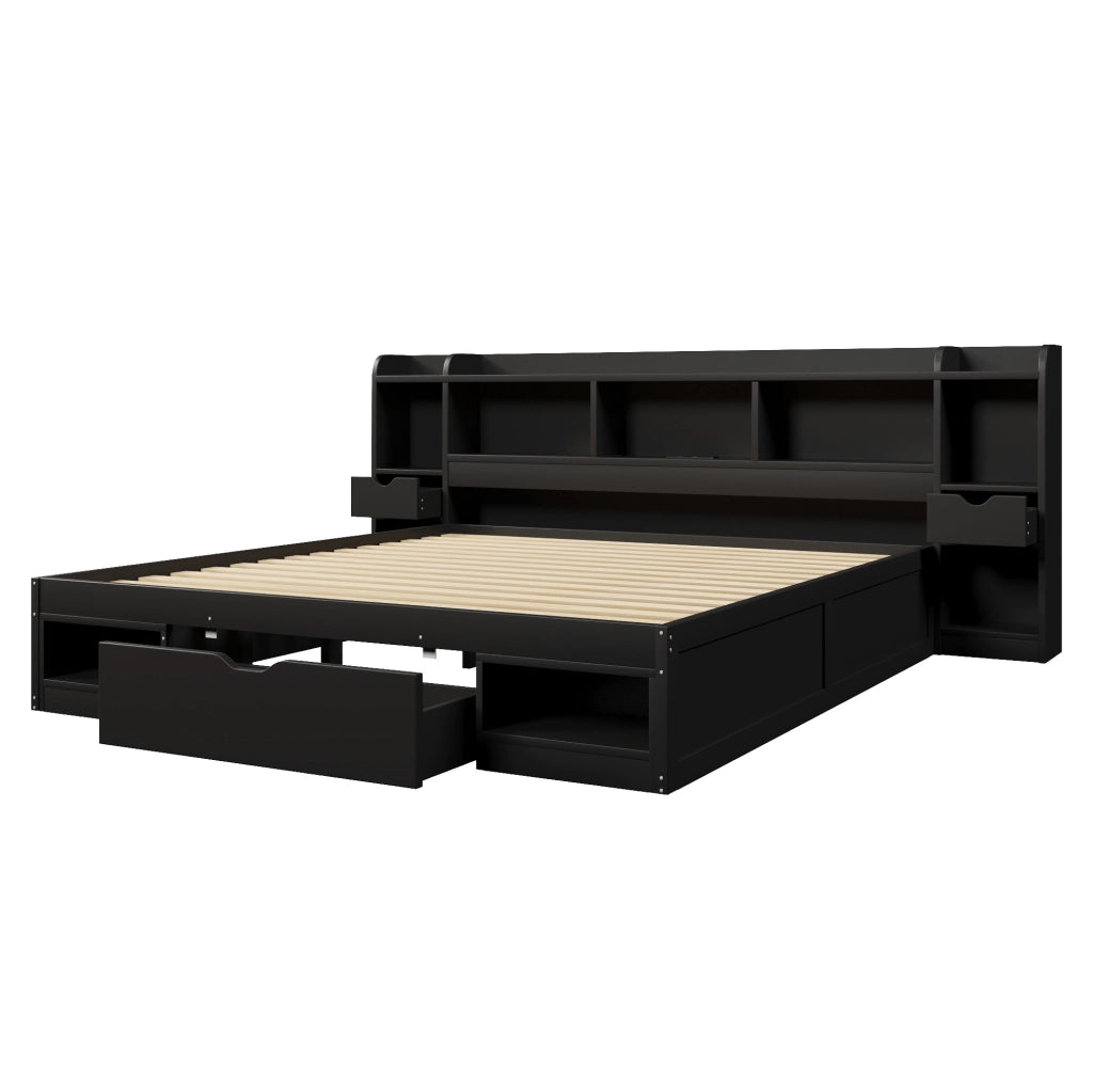Letto a piattaforma 180 x 200 cm con vani, cassetti e illuminazione LED