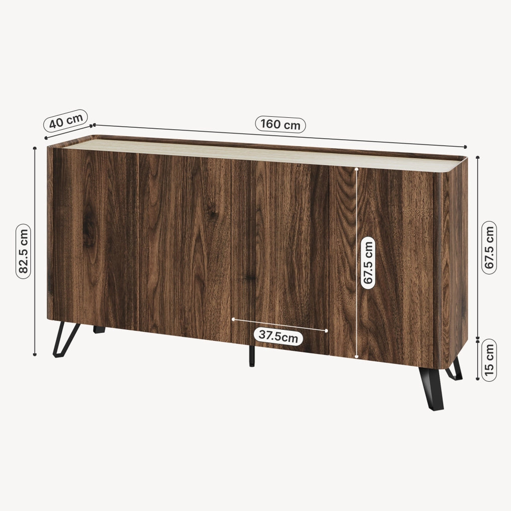 Madia Trorlon a 4 Ante Credenza Buffet 160 x 40 x 83 cm - Effetto Noce/Travertino [en.casa]