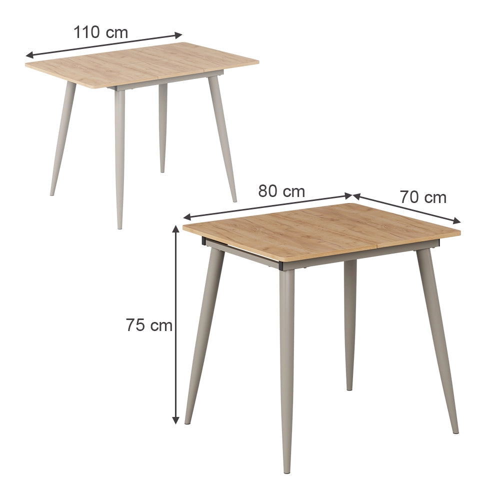 Vicco tavolo da pranzo allungabile Rovere Goldkraft/Grigio 80 x 70 cm Estensibile