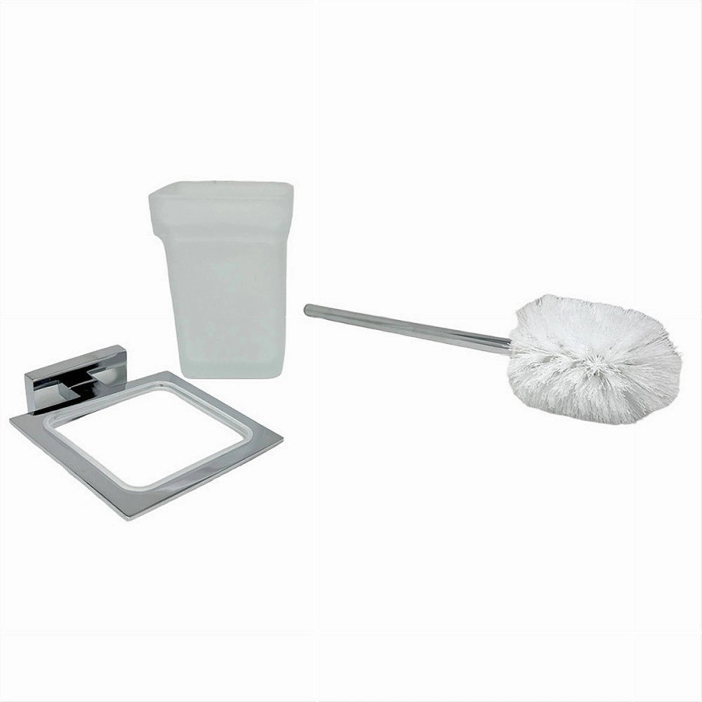 Trade Shop - Porta Scopino Wc Scopettino Completo Vetro Satinato Fissaggio Parete Bagno Cubo 87220 -