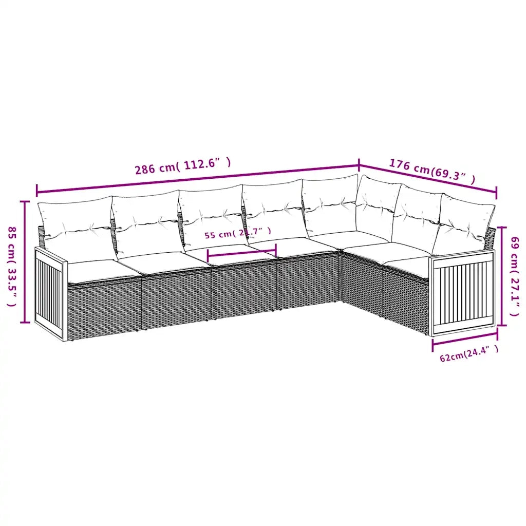 Set Divani da Giardino 7 pz con Cuscini Beige in Polyrattan