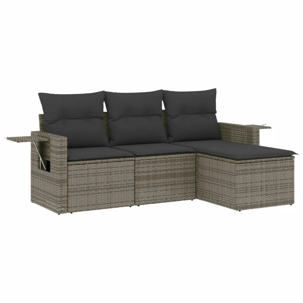 Set Divani da Giardino 4 pz con Cuscini in Polyrattan Grigio