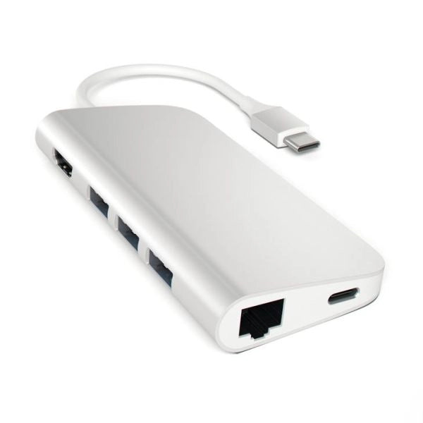 Hub dock type c multiport 4k silver gigabit-sd-microsd-3usb-usbc satech - ST-TCMAS