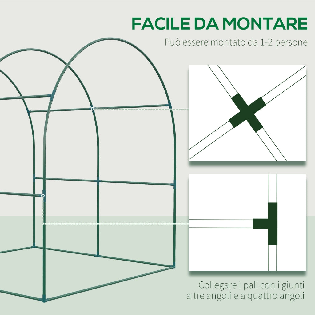 Easycomfort Serra da Giardino a Tunnel con Porte e Finestre Avvolgibili in PE Verde, 180x180x200cm