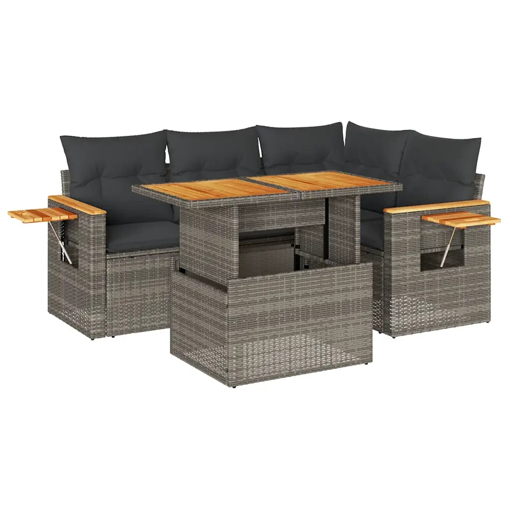 Set Divano Giardino 5 pz con Cuscini Grigio Polyrattan Acacia 3327595