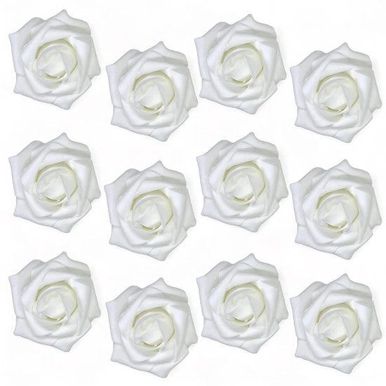 Set di rose artificiali 12 pezzi - Decorazione d'arte - Qualità toccabile reale - Bianco - Decorazione di matrimonio romantica - Ideale per la decorazione della tavola - Fiori decorativi