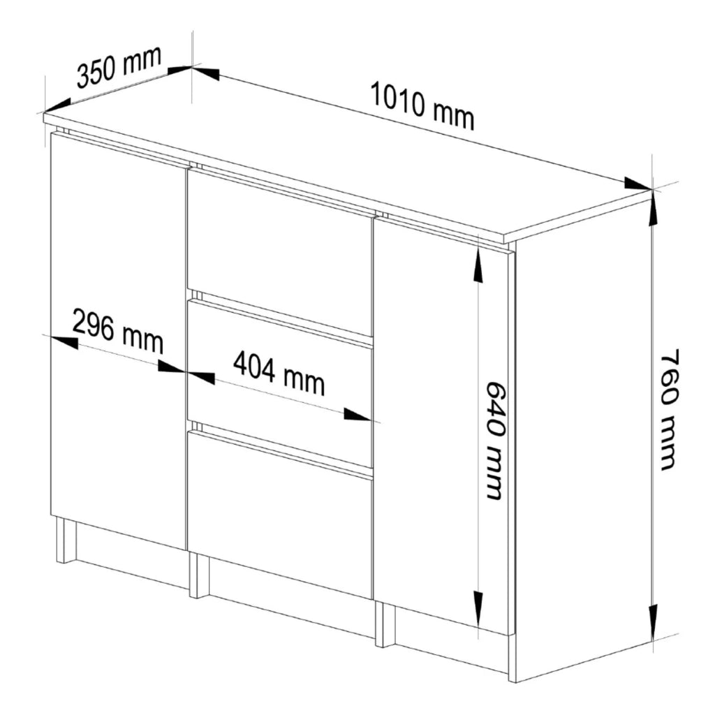 Cassettiera AKORD K100 Bianca 101 cm 2 ante 3 cassetti 101x35x76 cm